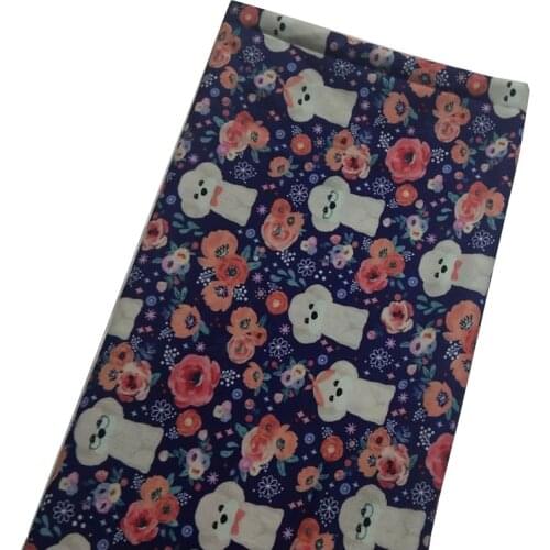 Brand New Cute White Dog & Flowers Printed Cotton Fabric 005 Fabric Patchwork for Cloth Dress Party Home Decor