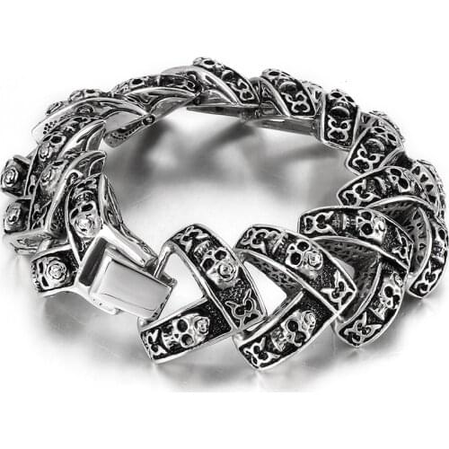 Gothic Skull Charm Bracelets For Men Stainless Steel Masculine Male Jewelry Mens Bracelet Biker Punk Rock Wholesale Dropshipping