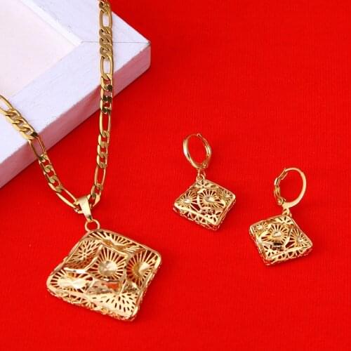 New Arrival Ethiopian Jewelry Set Pendant Necklace Earrings Jewelry 24K Gold Color Eritrea Habesha Women Party African Set