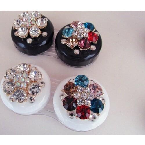 LIUSVENTINA DIY alloy diamond flower double US-pupil storage box contact lens case for eyes contact lenses box for glasses