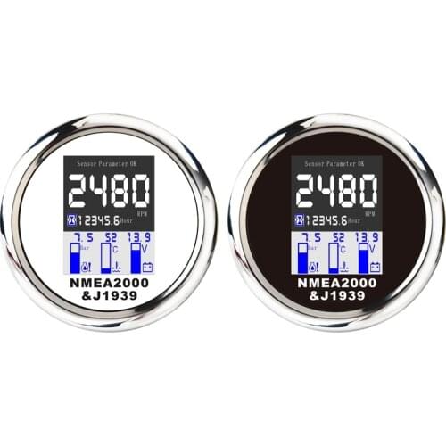NMEA 2000 85mm 4 in 1 Multi-Functional Meter Digital Tachometer Water Temp Oil Pressure Gauge Voltmeter with Alarm