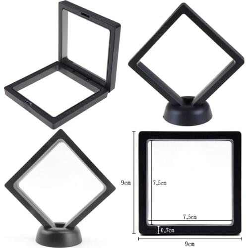 Fashion Cases Displays Square 3D Albums Floating Frame Holder Black White Coin Box Jewelry Display Show Case For Wedding 90*90mm
