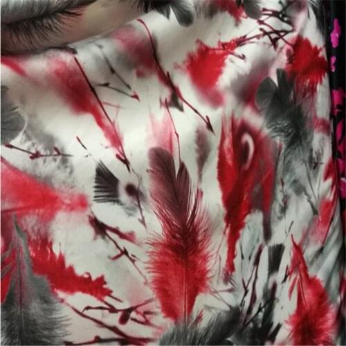 Milk Silk Knit Bottom Feather Print Cloth Fabric For Latin Dance Dress DIY Materials Homedecor Table Cloth 1Meter