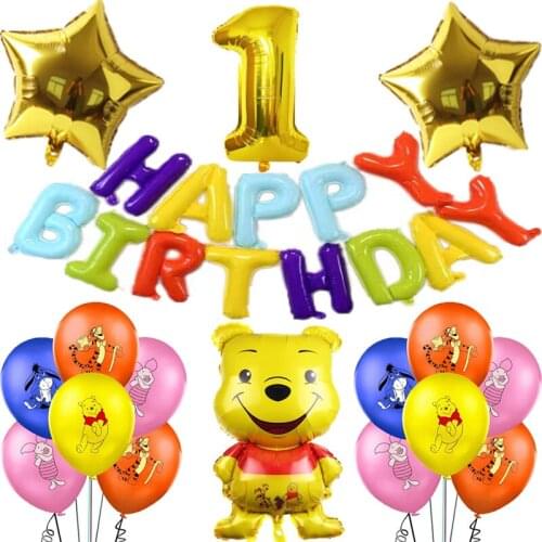 Disney Winnie The Pooh Theme Aluminum Film Balloon set digit Cartoon Kids Birthday Party Decorations Supplies
