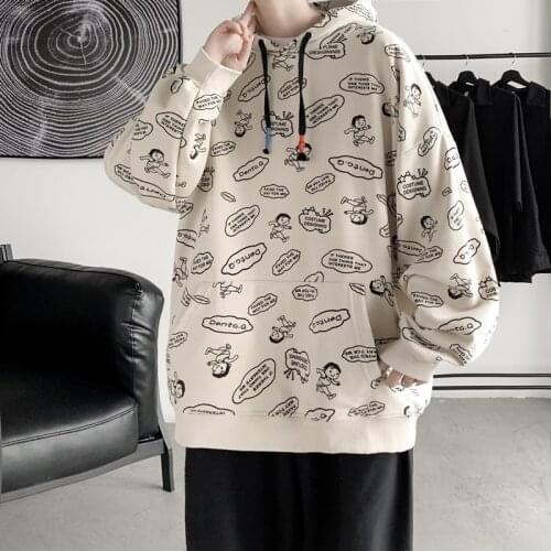 April MOMO 2021 Autumn New Mens Casual Pullover Korean Style Handsome Personality Street Fashion Printed Sweatshirt Men