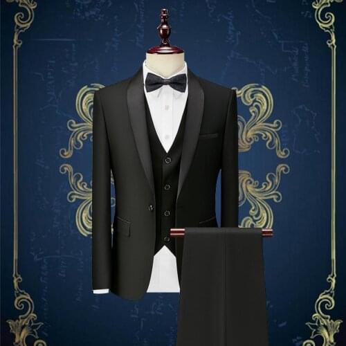 New Men Tuxedo Sumptuous Prom Slim Fit Wedding Dress Casual Red Blazer+Vest+Pant Suits Solid Shawl Collar Groom Costume Homme