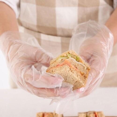 Disposable Gloves Plastic Transparent Food Grade Thickened Catering PE Film Gloves Kitchen Household 200 Pieces One-off Plastic