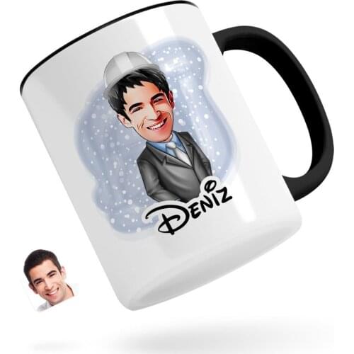 Personalized Men 'S Engineer Caricature Of Black Mug cup