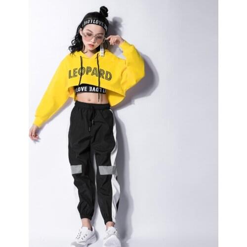 Girl Ballroom Waltz Dress Jazz Dance Costumes Kids Long Sleeve Hooded Top Vest Pants Hiphop Clothes Stage Show Girls Outfits