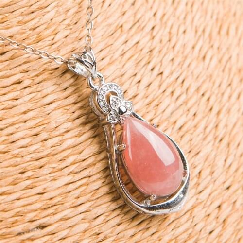 Genuine Red Rhodochrosite Natural Stone Water Drop Bead Women Crystal Silver Pendant 17*12*5mm