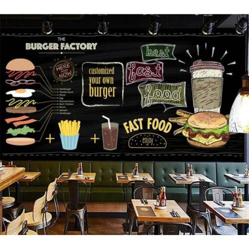 Custom wallpaper 3d murals European and American hand-painted burger fast food restaurant snack bar sofa background wall paper