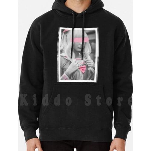 Pink hoodie long sleeve Pink Japan Censored Anime Kawai Asian Korea Girls Face Black And White
