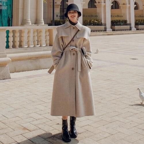 Woolen Coat Female 2021 Winter New Cream Color Single-Breasted Korean Loose Thicker Fashion Soft Women Long Straight Outerwear