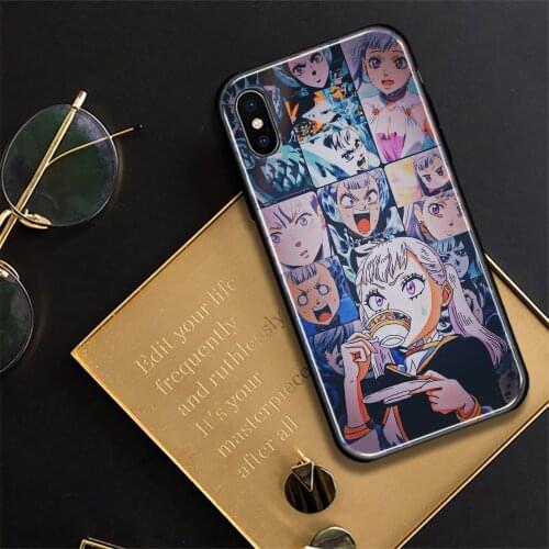 Silva Noelle Black Clover Anime Glass Soft Silicone Phone Case Cover Shell for iPhone SE 6s 7 8 Plus X XR XS 11 12 Mini Pro Max