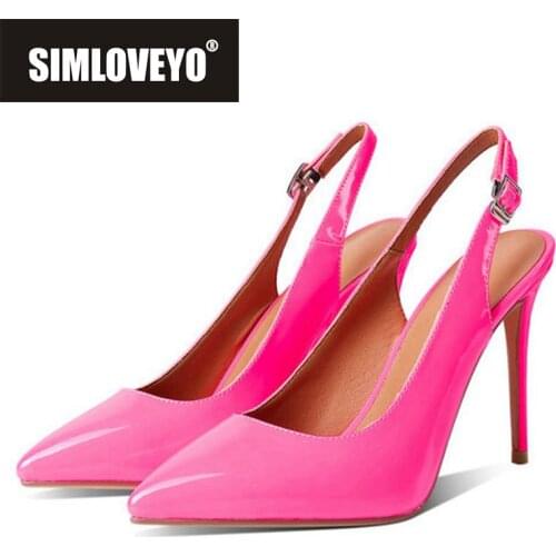 SIMLOVEYO New 2021 Women Pumps 10cm High Thin Heel Patent Leather Buckle Sexy Luxury Stylish Classic Big Size 34-43 B2463