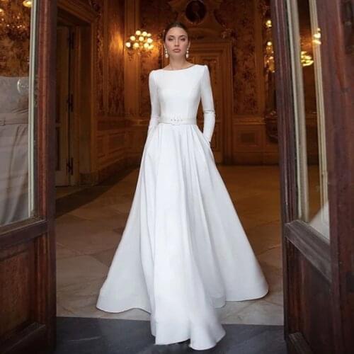 Modest White Pure Boat Neck Long Sleeve Evening Gowns With Sashes Floor Length Long Maxi Dress Special Occasion Gowns