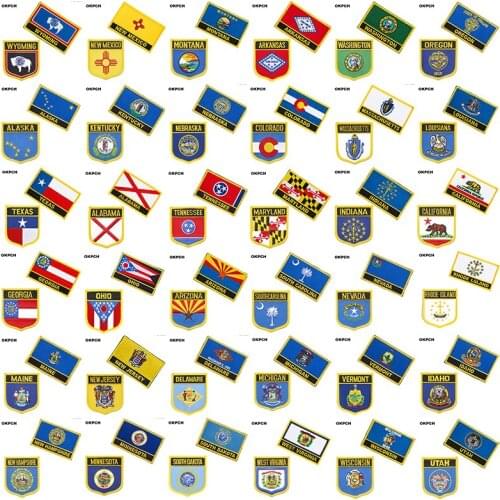 U.S.A Maine New Jersey Delaware Michigan Idaho South Dakota National Flag Embroidered Iron on Patches for Clothing Metal badges