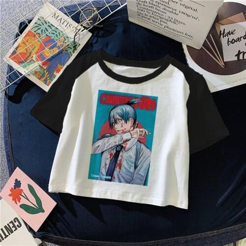 Streetwear 90S Y2K Cool Cartoon Crop Top Harajuku Tshirt Female Japanese Chainsaw Man Anime Printed Cropped T Shirt Women