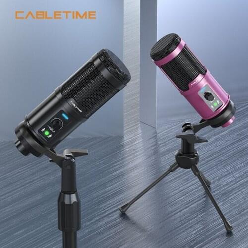 CABLETIME USB Microphone Professional Speaker Mute Button Mic for Game Live Recording Vocals Voice Skype Chatting Podcast N433