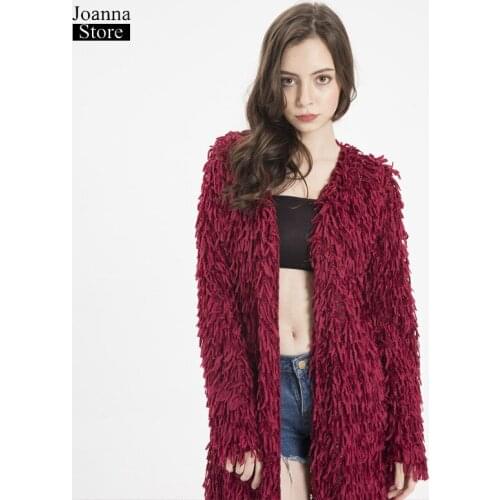 Knitted tassel windbreaker women sexy vintage elegant coat casual long cardigan solid color outwear perspective ladies clothes