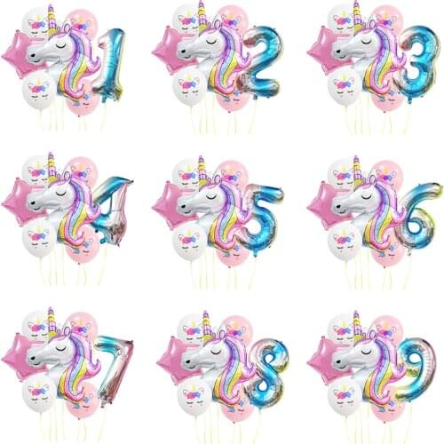 Unicorn Balloon Decoration Happy Birthday Party Supplies Foil Balloons Kids Birthday Wedding Party Number Balloon Decor Globos