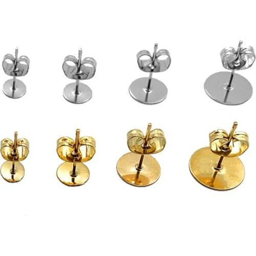 20-100Pcs/lot 4-10mm Stainless Steel Earrings Settings Blank Post Stud Base Pins Jewelry Findings Earring Back For DIY Making