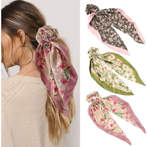 2021 Fashion Leopard Print Bow Long Ribbon Ponytail Scarf Hair Tie Scrunchies Women Girls Elastic Hair Bands Hair Accessories