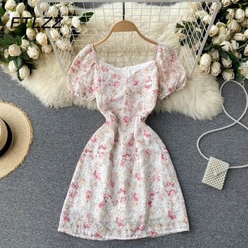 Summer French Elegant Dress Women Sexy V Neck Sweet Bodycon Dress Vestidos 2021 New Floral Embroidery Print Short Dresses