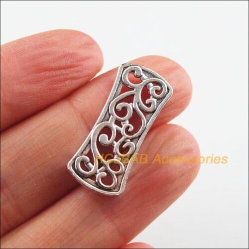 15 New Flower Charms Tibetan Silver Color Rectangle 3-Holes Spacer Beads 11x26mm