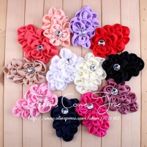 200pcs/lot 12Colors DIY Decorative Flower With Bling Buttons For Wedding Artificial Ichthyosis Shape Fabric Flower For Headbands