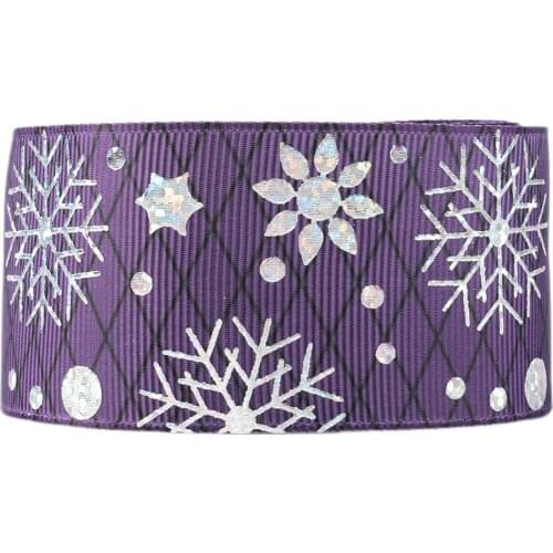 38mm Purple Laser Snowflake Pattern Diamond Striped Ribbed Printing Grosgrain Ribbon for DIY Package Clothing Accessory