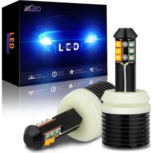 AILEO High Quality Dual Color 1156 7506 BA15S P21W LED Canbus Turn Signal Lights Error Free DRL 8SMD 12V 3000LM 48W White+Yellow