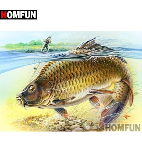 HOMFUN Full Square/Round Drill 5D DIY Diamond Painting "Animal fish" Embroidery Cross Stitch 5D Home Decor Gift A01018