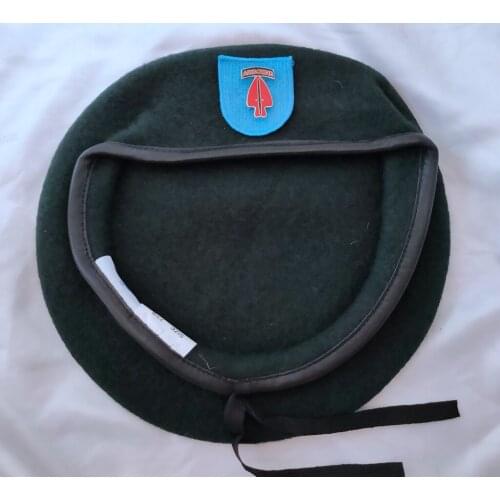United States US Army 19th Special Forces Group Wool Blackish Green Beret SPECIAL FORCES COMMAND DIVISION AIRBORNE INSIGNIA Hat