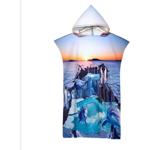 New Summer Holiday 3D Printed Ocean Microfiber Hooded Bath Beach Towel Changing Robe Poncho Surf Towel for Swimming Beach Bathro