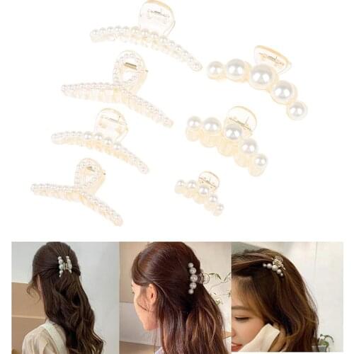 Big Pearls Acrylic Hair Claw Clips Makeup Hair Styling Barrettes Acrylic Crab Hair Claws For Women Girl Accessories Headwear