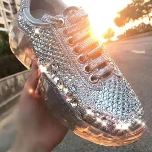 Designer Sliver Sneakers Women Platform Shoes 2021 New Fashion Jelly Sole Thick Bottom Basket Chunky Sneakers Diamond