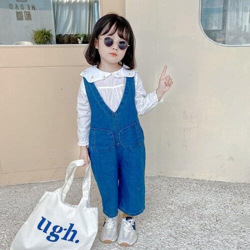 Girls' denim 2021 autumn new Korean girls' baby wide leg pants pants 1-6 years old childrens clothes pants
