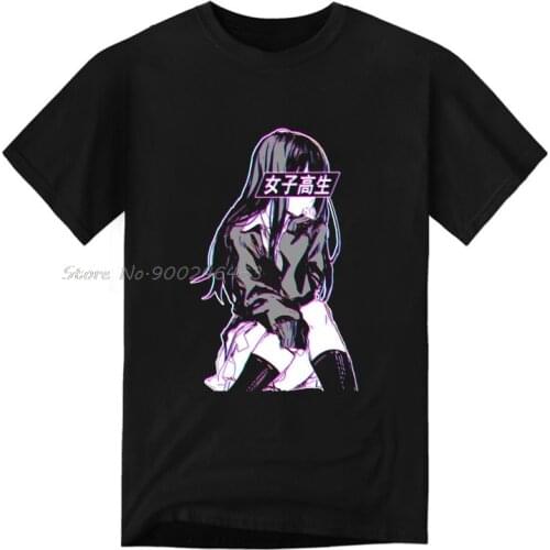 Schoolgirl Glitch Sad Japanese Anime Aesthetic T Shirt Summer Men TShirt Harajuku Streetwear Men Anime Cotton Shirt Tees