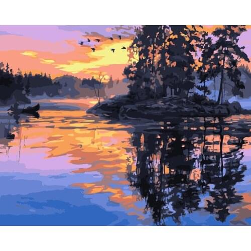 Sunset sunset lake Scenery DIY Painting By Numbers Big Sizes Propylene Oil Painting Special Gift Art Home Decoration 60x75cm