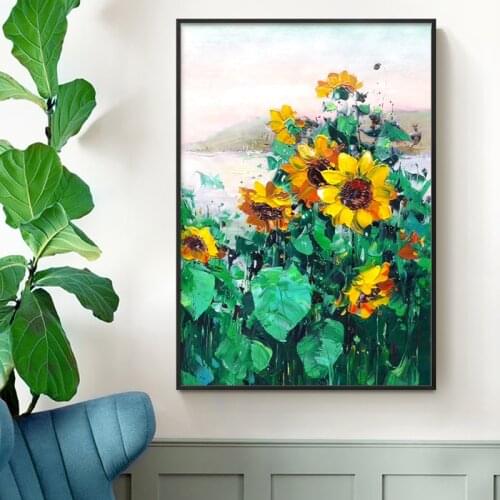 Sunflower Canvas Oil Paintings Hand Painted Thick texture acrylic painting Restaurant living room Entrance Landscape painting