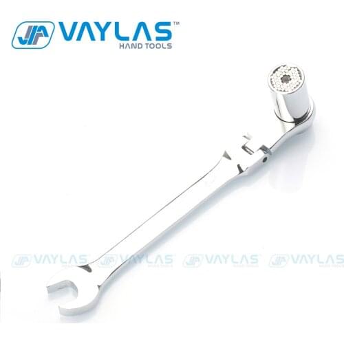 VAYLAS Combination Wrench With 8~19mm Flexible Head Reversible Ratchet Socket Wrench 17mm Open End Spanner