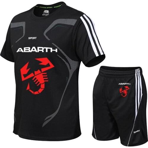 2021 NEW Summer high quality Men suits Abarth car logo printing Cotton Mens short sleeve + shorts 2-piece set