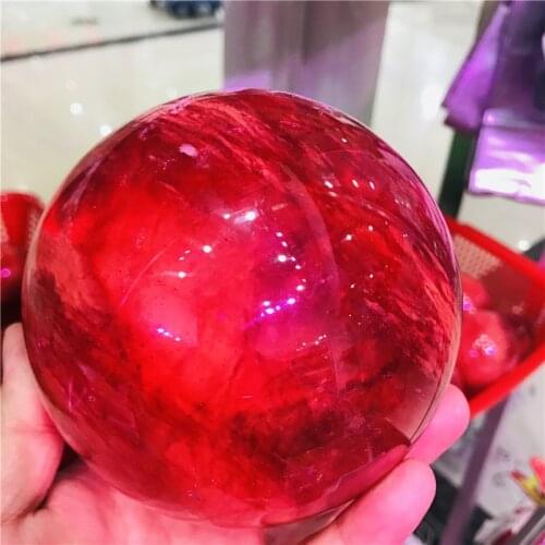 Beautiful red CLEAR SMELT QUARTZ CRYSTAL SPHERE BALL HEALING