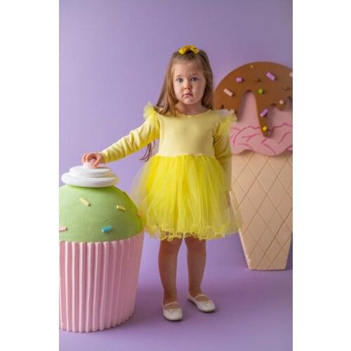 Flaneur Baby Girl Long Sleeve Butterfly Winged Dress For Summer 2021 Tutu Skirt Cotton Top Toddler Clothing Birthday Party