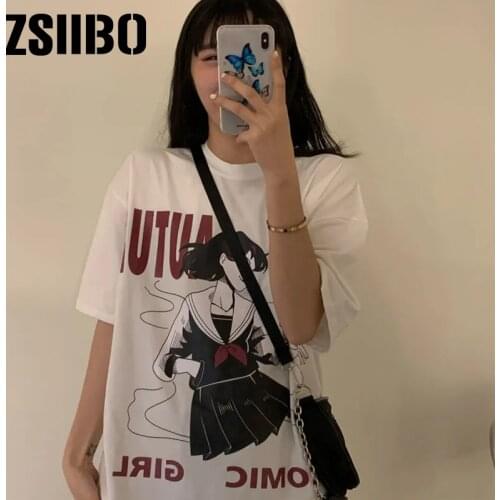 Summer street Print Short Sleeve O-neck T-shirt women Harajuku japan style Sweet Girls Tops tee E-girl Y2K clothes goth top