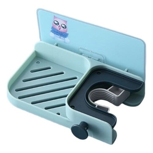 Multifunctional Wall Mounted Mop Clip with Shelf Hook Self Adhesive Hanging Rack Broom Holder Kitchen Bathroom Organizer