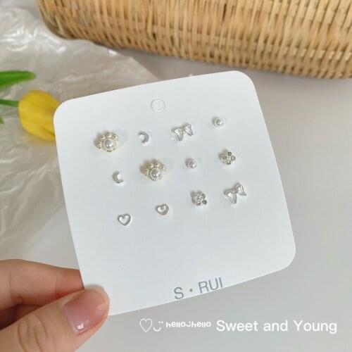 Fashion S925 Pearl Cute Cat Claw Earring Set Combination Temperament Korean Simple Female Small Sweet Earrings