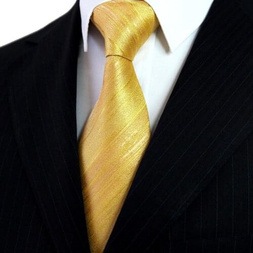 Wholesale Stripes Gold Yellow Mens Ties Neckties Hanky 100% Silk Jacquard Woven Casual Formal Wedding Free Shipping