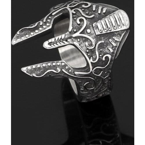 Stainless steel viking helmlet noridc amulet ring